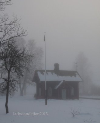 old house by the tracks in the mist